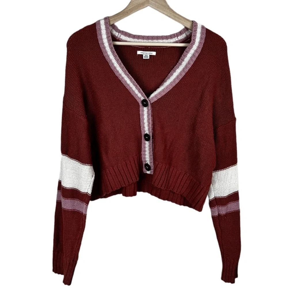 AEO • Orange Striped Knit Cardigan